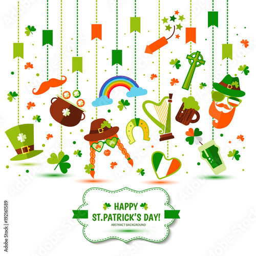 Set of icons of Saint Patrick s Day flat style
