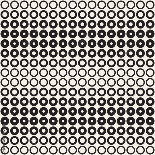 Halftone circles vector seamless pattern. Abstract geometric texture with size gradation of rings. Gradient transition effect background,