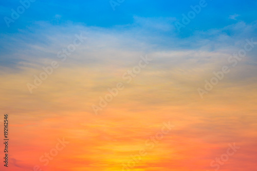 Fiery orange and blue sunset sky. Beautiful sky © PRASERT