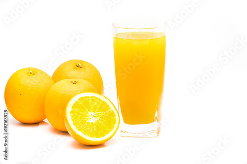 Glass of orange juice isolated on white background
