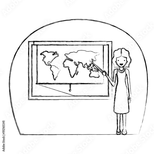 female teacher in geography class vector illustration design