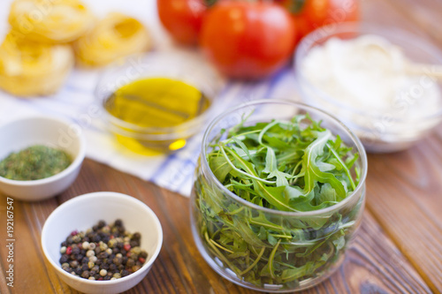 Cooking ingredients on a wooden table