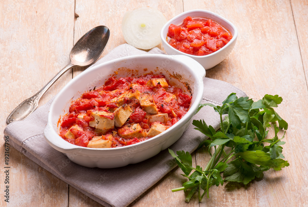 oven tofu with tomatoes sauce oven tofu with tomatoes sauce