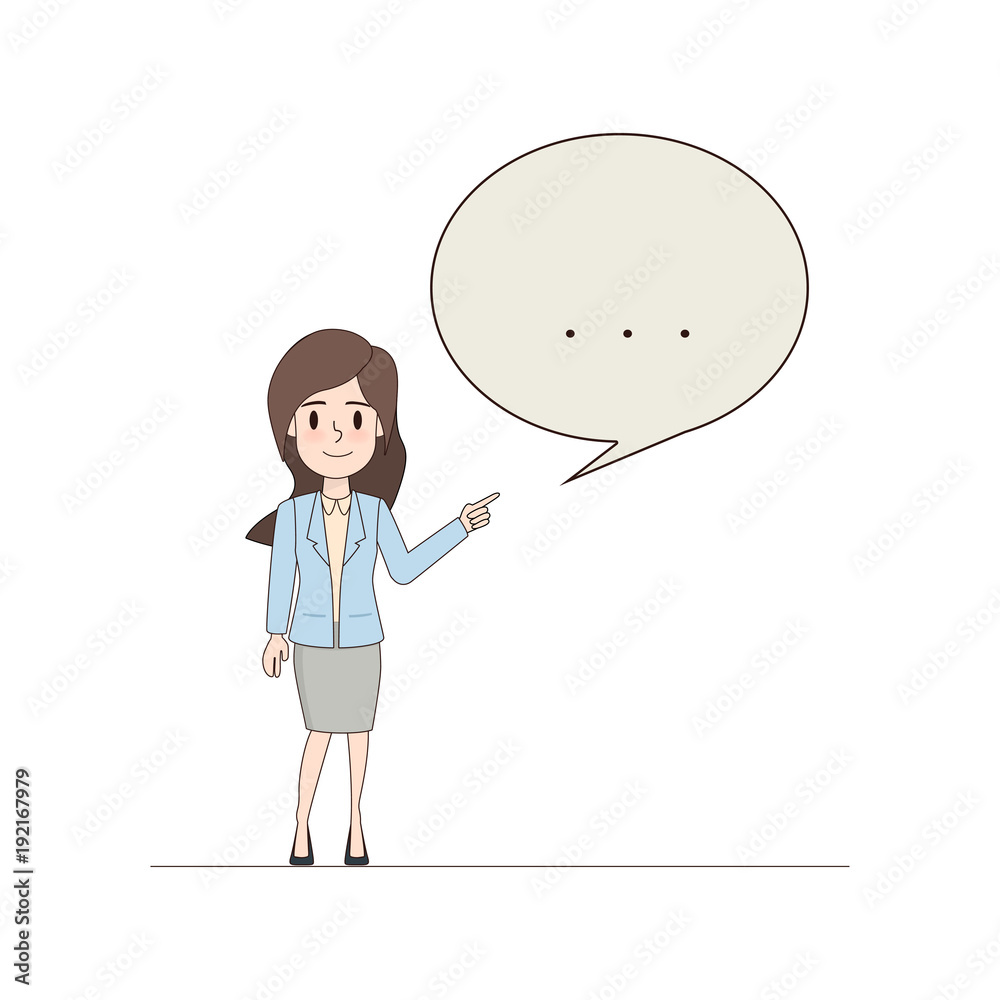 business woman pointing character with a bubble speech. people character design. business woman pointing character with a bubble speech. people character design.