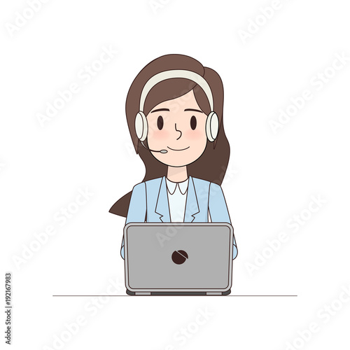 business woman character in call center. communication background.