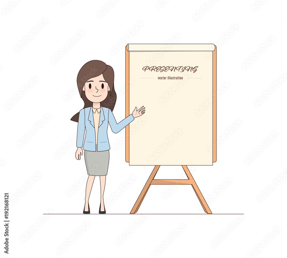 business woman presenting character with a whiteboard. people character design. business woman presenting character with a whiteboard. people character design.