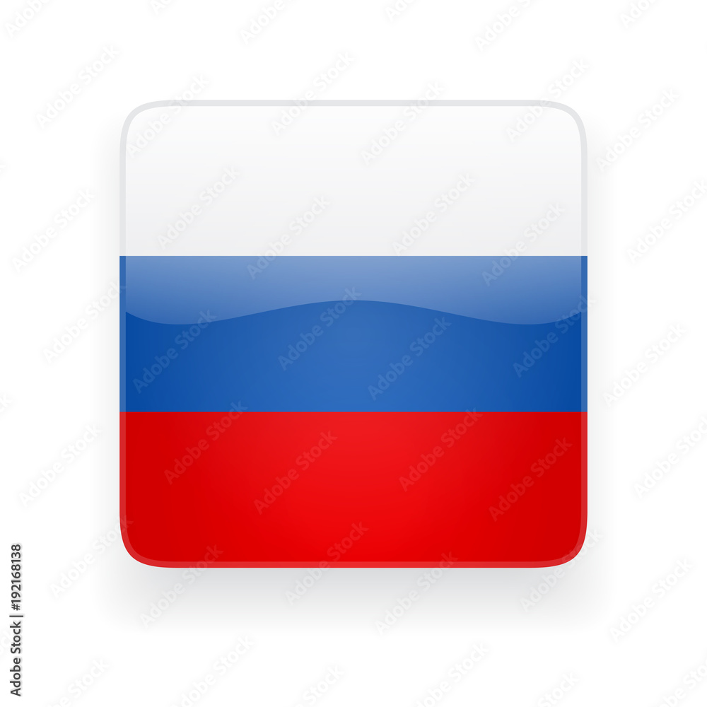 Square glossy icon with national flag of Russia on white background Square glossy icon with national flag of Russia on white background