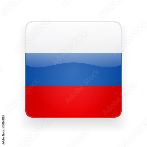 Square glossy icon with national flag of Russia on white background