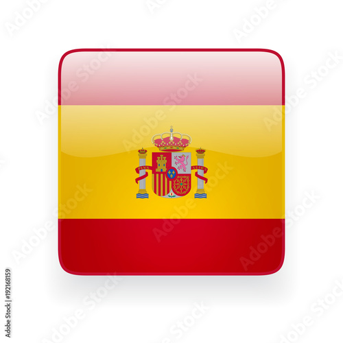 Square glossy icon with national flag of Spain on white background