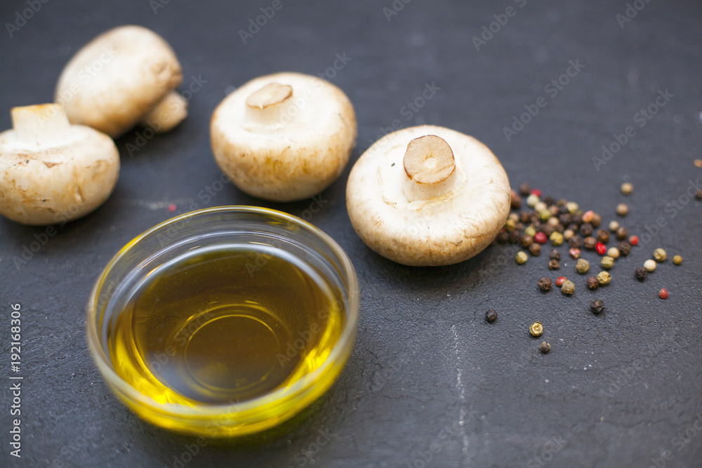 cooking ingredients on a black stone background cooking ingredients on a black stone background