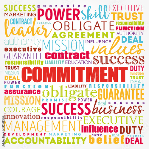 Commitment word cloud collage, business concept background
