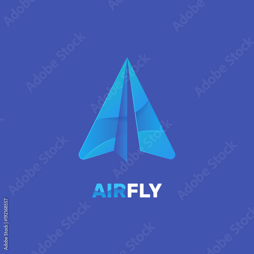 Gradient vector logotype of paper plane. Sliced stylish logo for messengers or delivery services