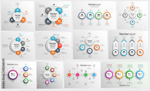 Collection of colorful infographic can be used for workflow layout, diagram, number options, web design. Infographic business concept with options, parts, steps or processes. Vector Eps 10 photo