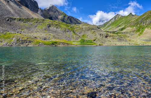 Transparent water of cold mountain lake