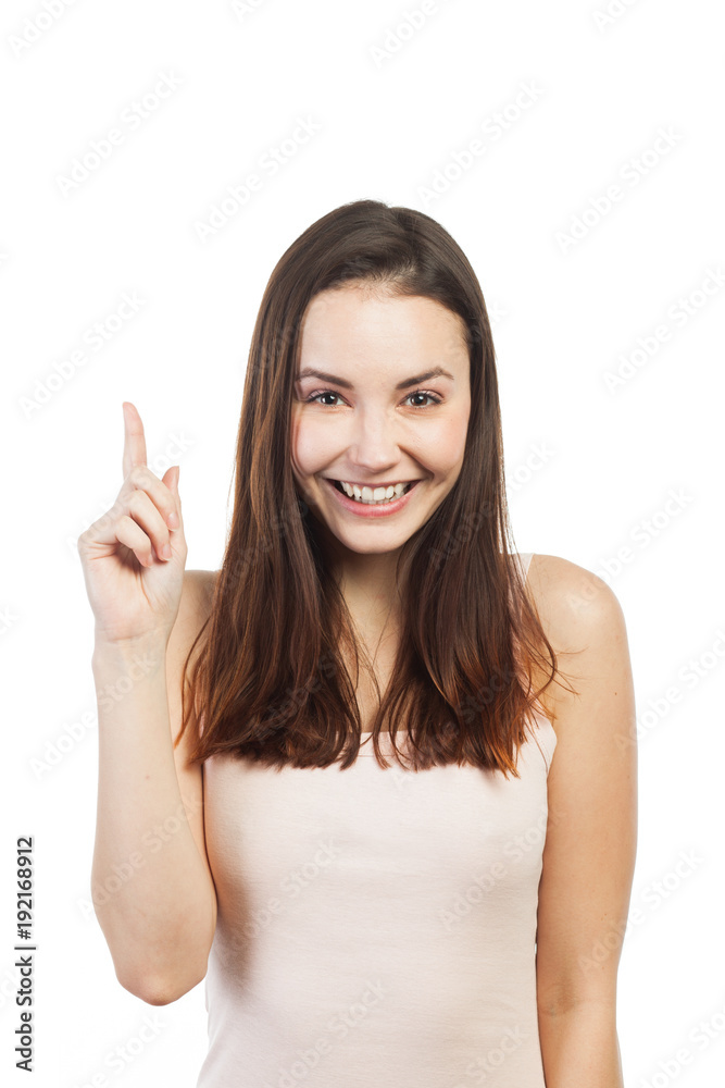Very cute young woman pointing up Very cute young woman pointing up