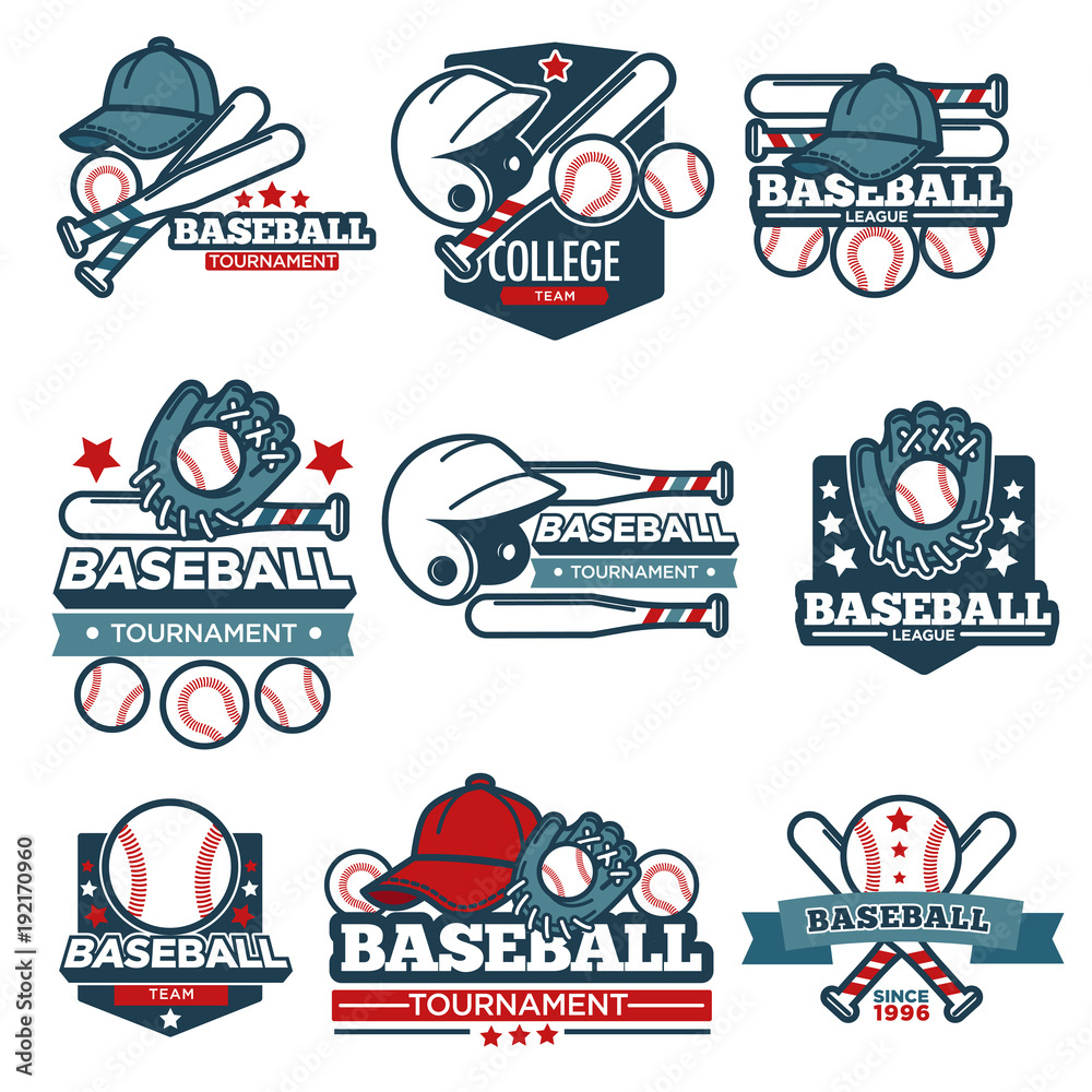 Baseball vector icon templates set of player bat, ball and helmet Stock ...