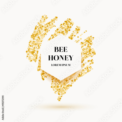 Bee honey label and poster with gold glitter.