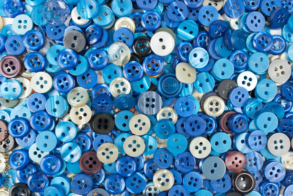 Fototapeta premium Set of small blue sewing buttons as background