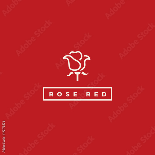 Red rose vector stylish logo. Floral line logotype