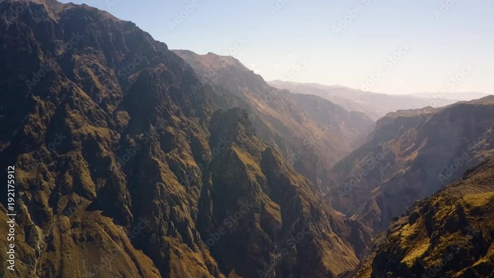 Panorama drone aerial of the mountains along the Colca Canyon valley in Peru Panorama drone aerial of the mountains along the Colca Canyon valley in Peru