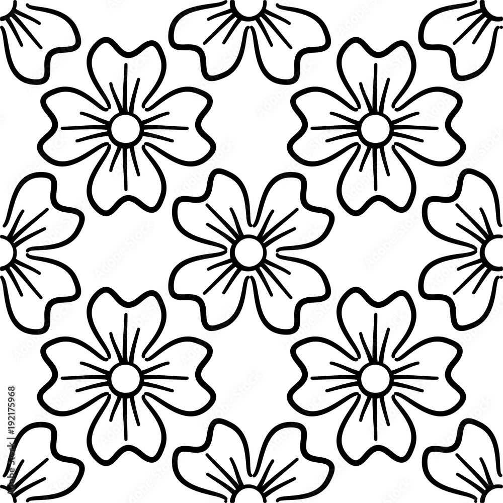 Seamless pattern with flowers. With a black clover on a white background. Vector illustration.