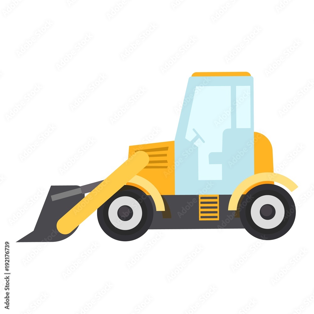 Bulldozer icon, flat style Bulldozer icon, flat style