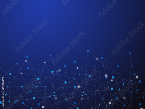 Blue technology and Science abstract background with blue and white line dot. Business and Connection concept. Futuristic and Industry 4.0 concept. Internet cyber data link and network theme.