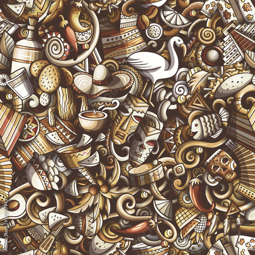 Cartoon cute doodles Latin America seamless pattern