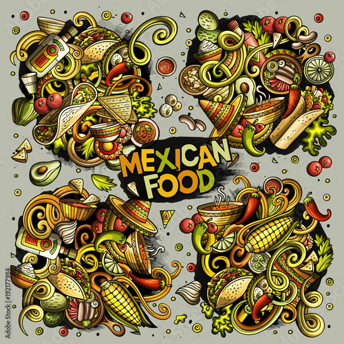 Vector set of Mexican food combinations of objects and elements