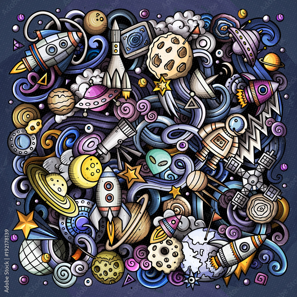 Cartoon vector doodles Space illustration Cartoon vector doodles Space illustration