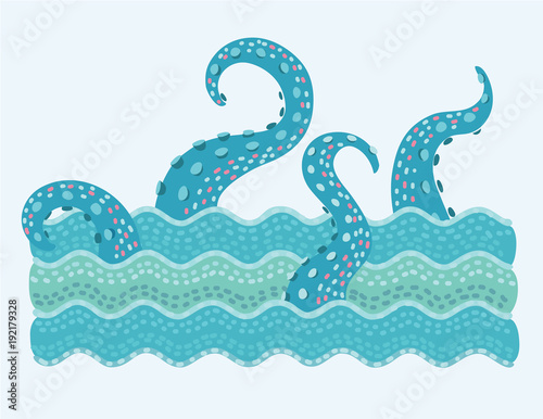 Vector illustration of tentacle octopus in the waves with inking