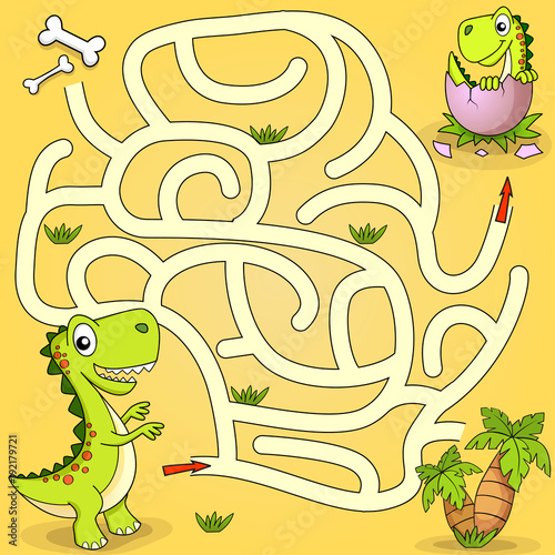 Help dinosaur find path to nest. Labyrinth. Maze game for kids