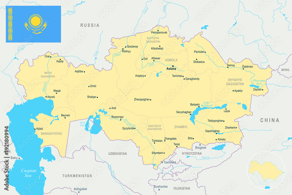 Kazakhstan Map - Detailed Vector Illustration