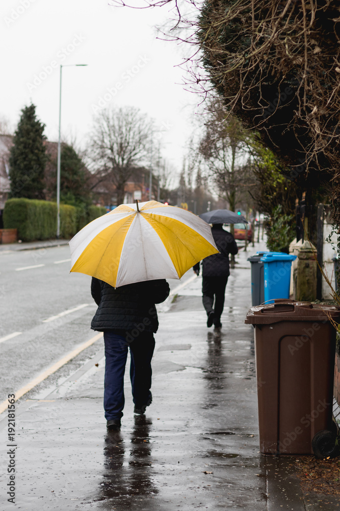 person walking in the rain with umbrella
