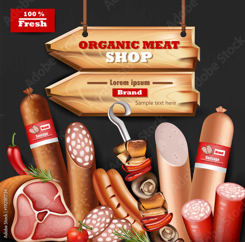 Organic meat Vector realistic mock up. Product packaging label design templat...