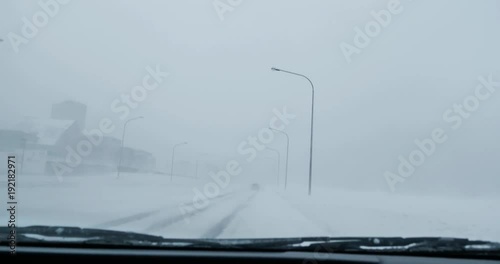 Reykjavik city Iceland pov driving zero visibility whiteout winter blizzard.mov