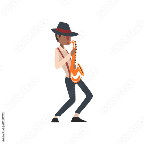 African American jazz musician playing saxophone vector Illustration