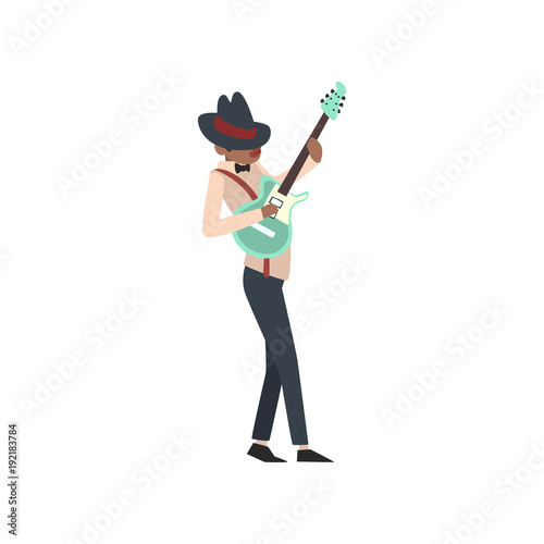 African American jazz musician playing guitar vector Illustration