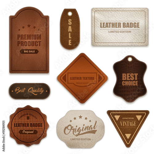 Realistic Leather Badges Labels Collection 