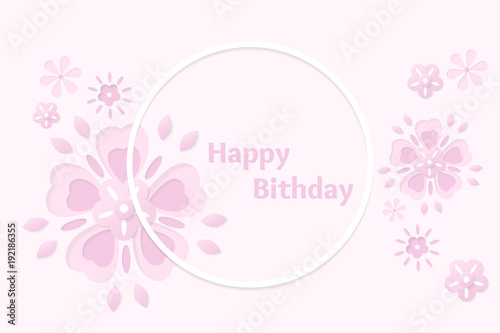 Paper cut birthday card with flowers. Vector illustration