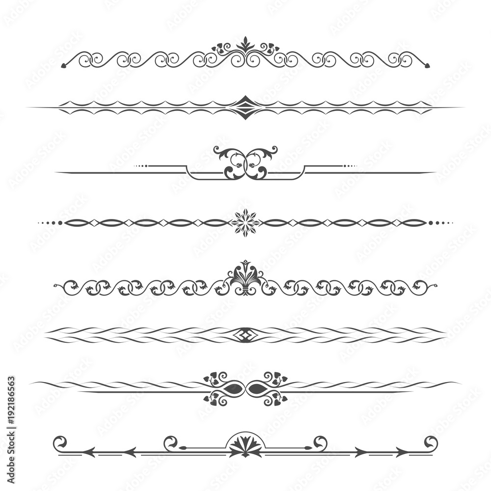 Set of calligraphical monochrome elements