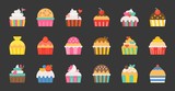 Set of fancy cup cake, flat design icon