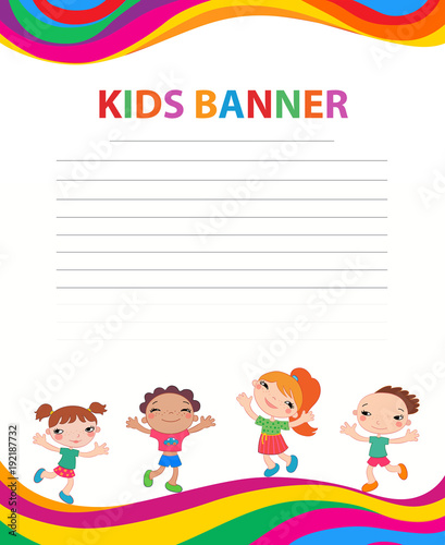 happy children run on the banner vector template colorful backround