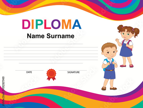Kids Diploma certificate background design template