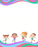 happy children run on the banner vector template colorful backround