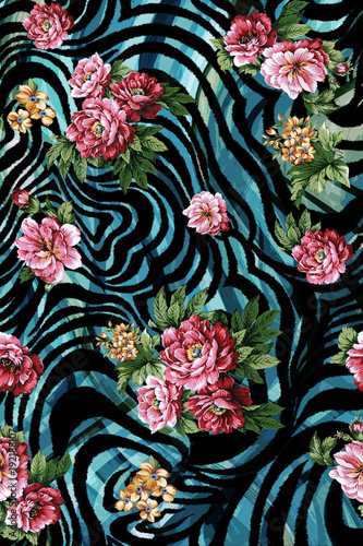Flowers on Tiger Animal Skin
