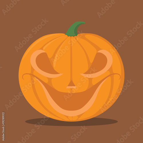 orange pumpkin character with devil smile emotion for halloween, pumpkin illustration, flat design, jack o lantern
