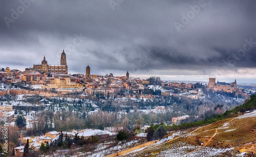 Segovia in Spain snowed in winter.