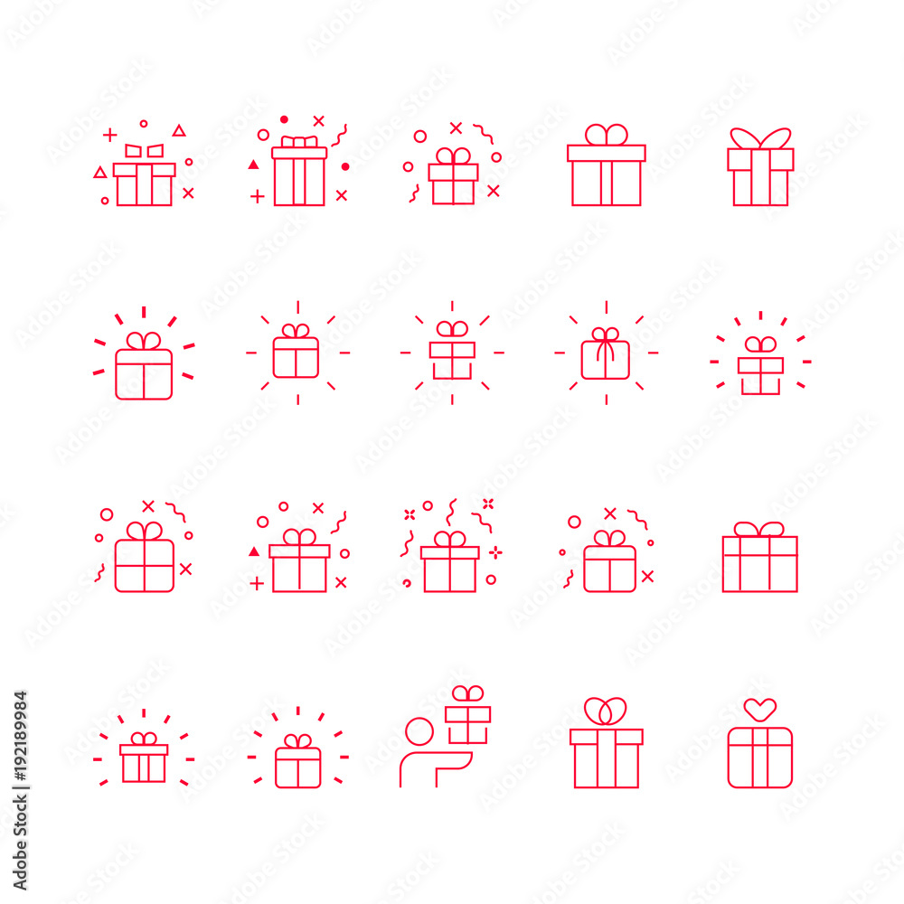 Gift box line icon set. Christmas and birthday gift.