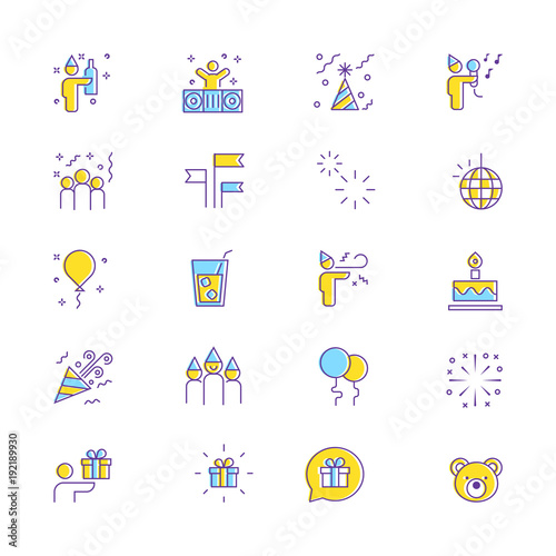 Party and birthday celebration vector icon set. Outline icon collection.
